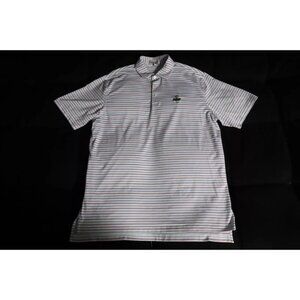 Peter Millar Sumer Comfort Golf Polo Shirt Mens L White/Blue Stripe Embroidery